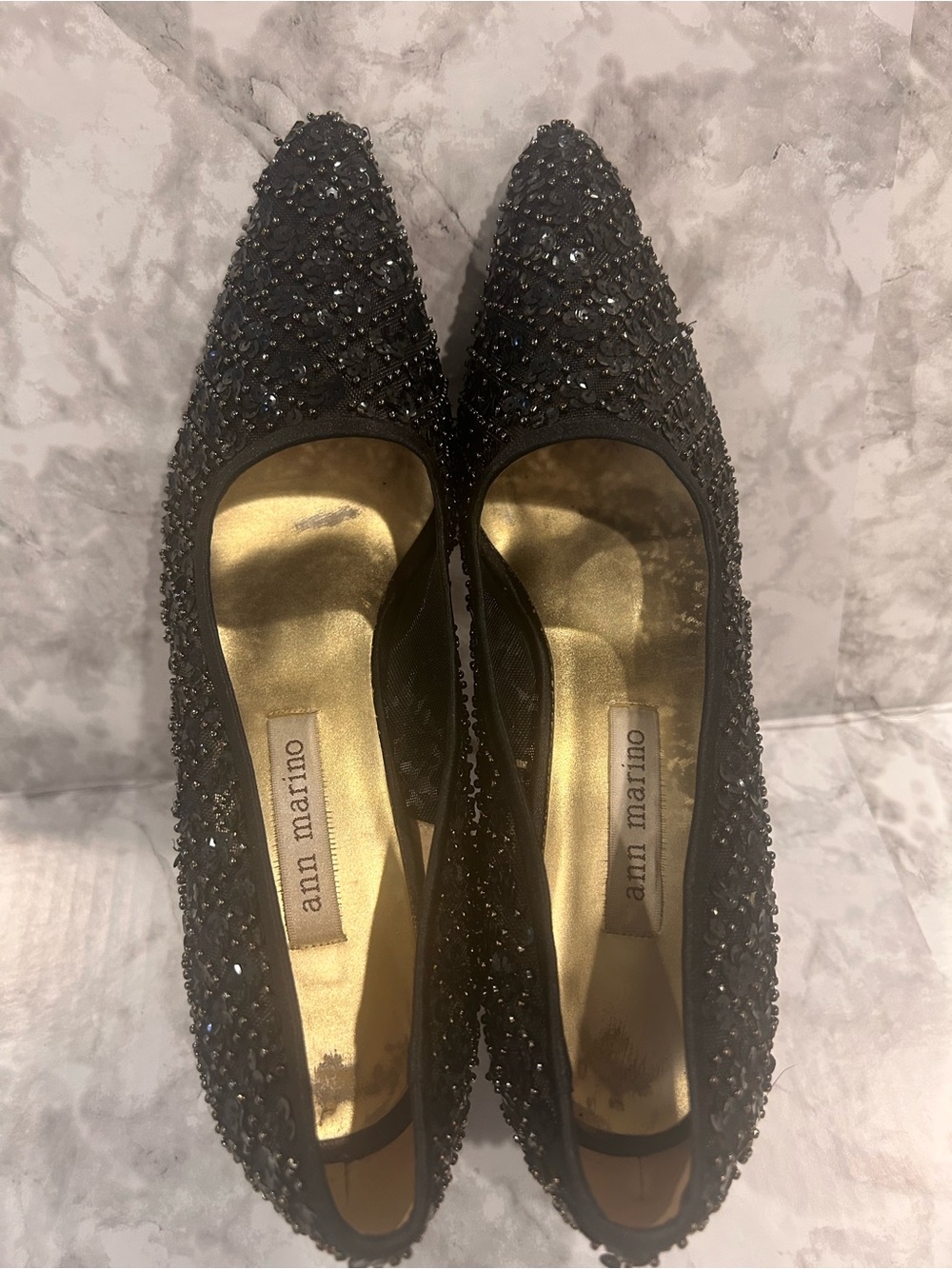 Ann Marino Black Beaded Pointed-Toe Heels Size 7.5 Women’s